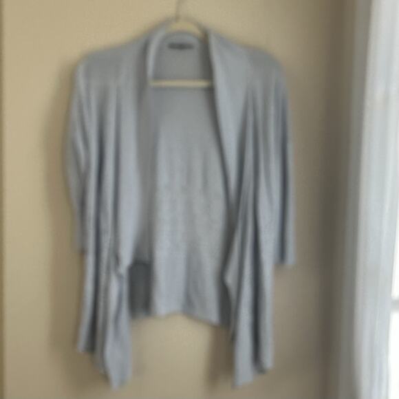 Eileen Fisher Cardigan Sweater Medium Baby Blue Open Front Drape Silk Linen - Picture 2 of 7